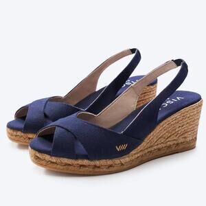 Viscata Calella Wedge Sandals Womens 36 Navy Blue Slingback Espadrilles